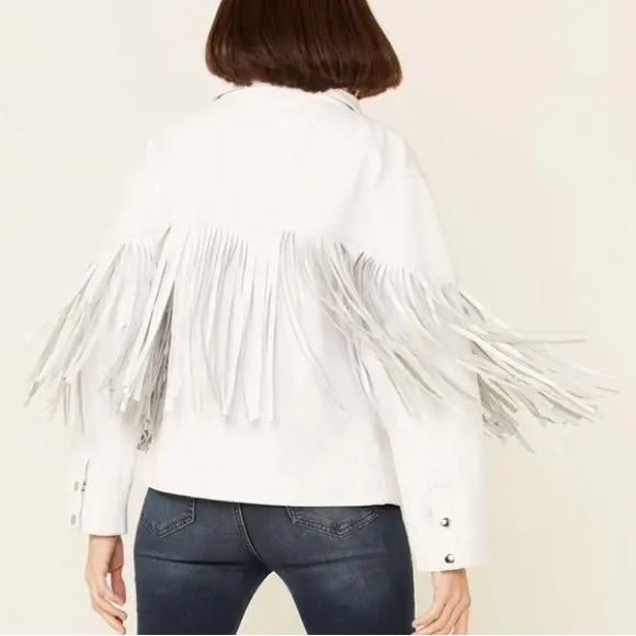 EUC Understated Leather Howling Moon White Fringe Western Leather Jacket L - Picture 3 of 8